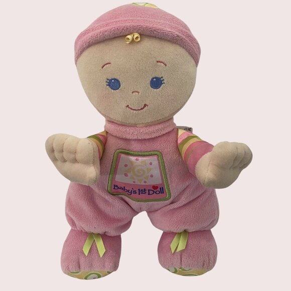 Fisher Price Other - Fisher Price Bright Pink Baby's 1st Doll Soft Rattle FP Hat Lovey Toy